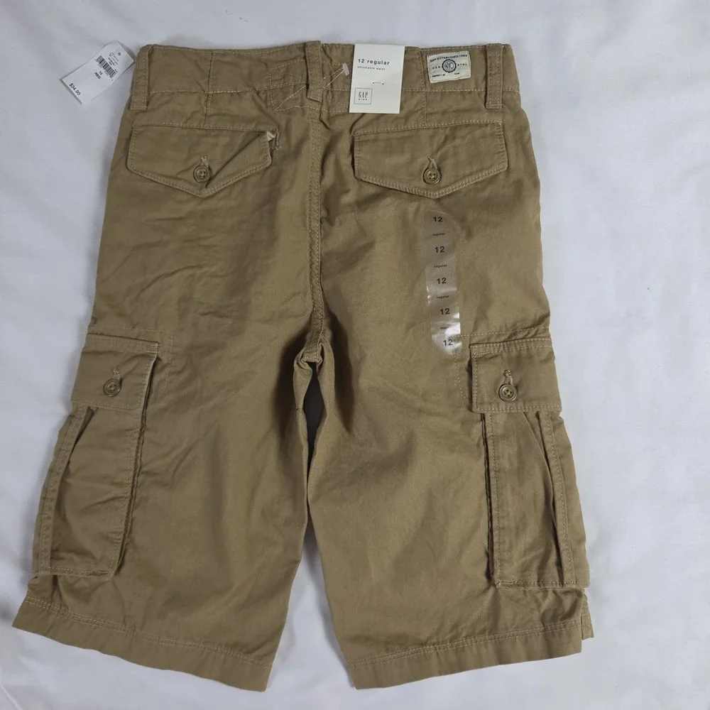 GAP KIDS Boys Cargo Utility Shorts Size 12 Brown Khaki Adjustable Waist Shorts